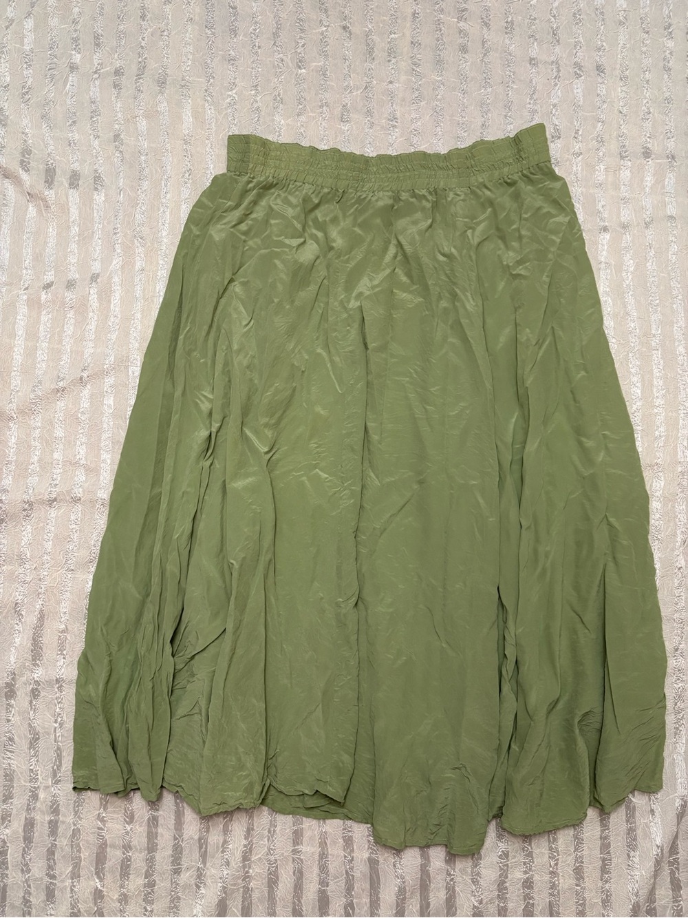 Carol Little 100% Silk Olive Green Ruffled Maxi Long Skirt Size 12